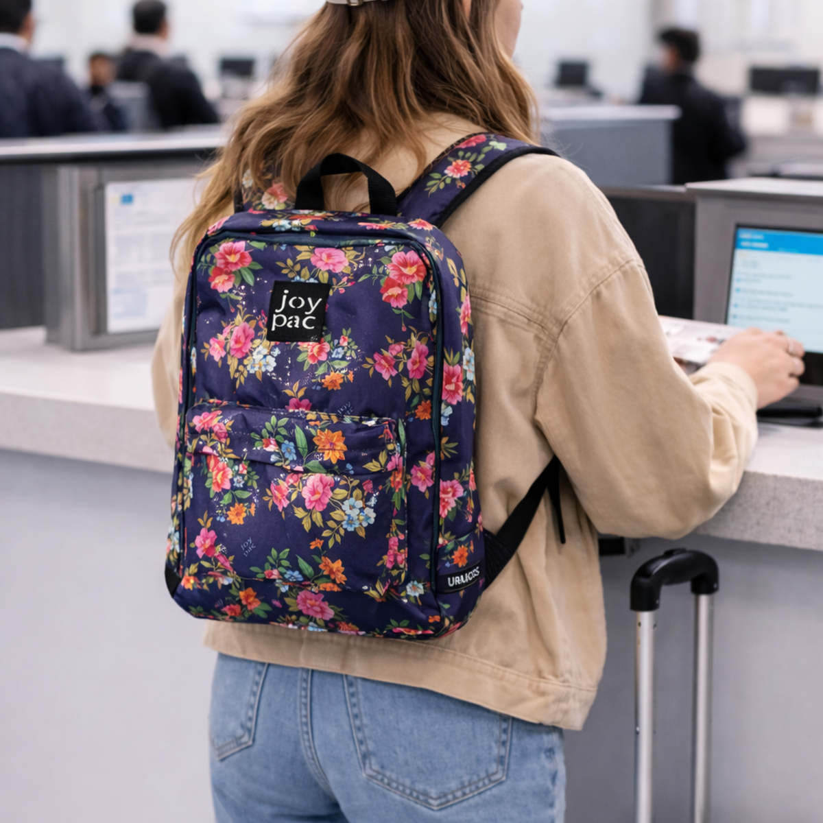 Plecak JOYPAC Urbanic w kwiatowy wzór do samolotu i na laptopa 15,6 cala