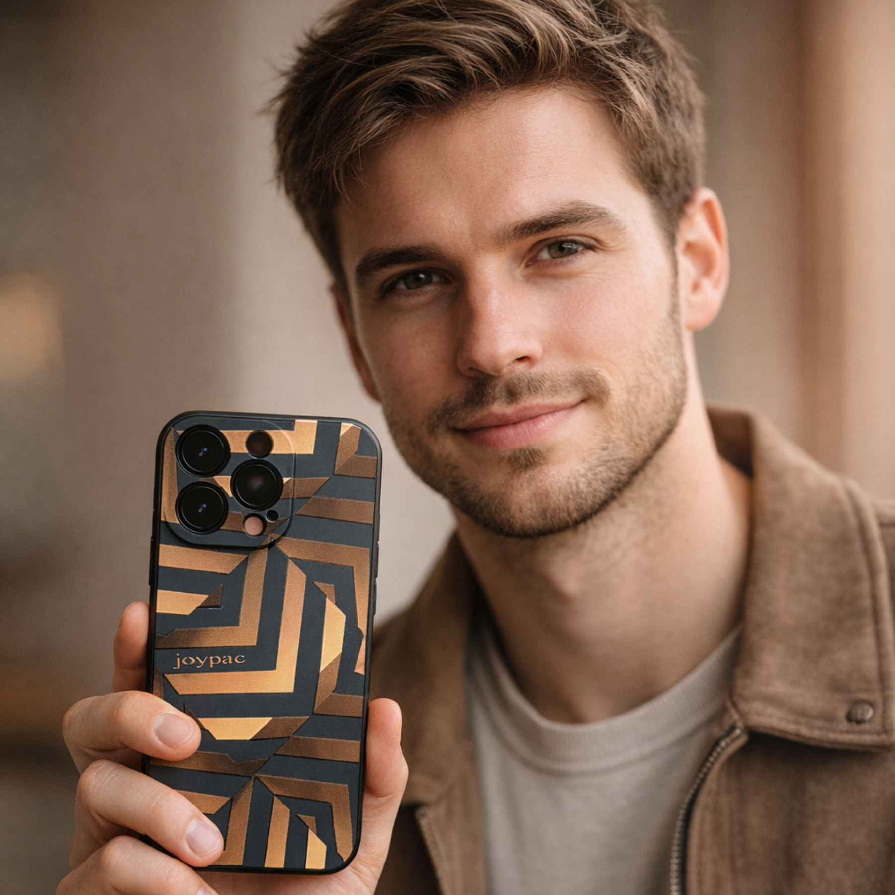 Czarno złote etui JOYPAC do iPhone 14 Pro Max w geometrycznym wzór