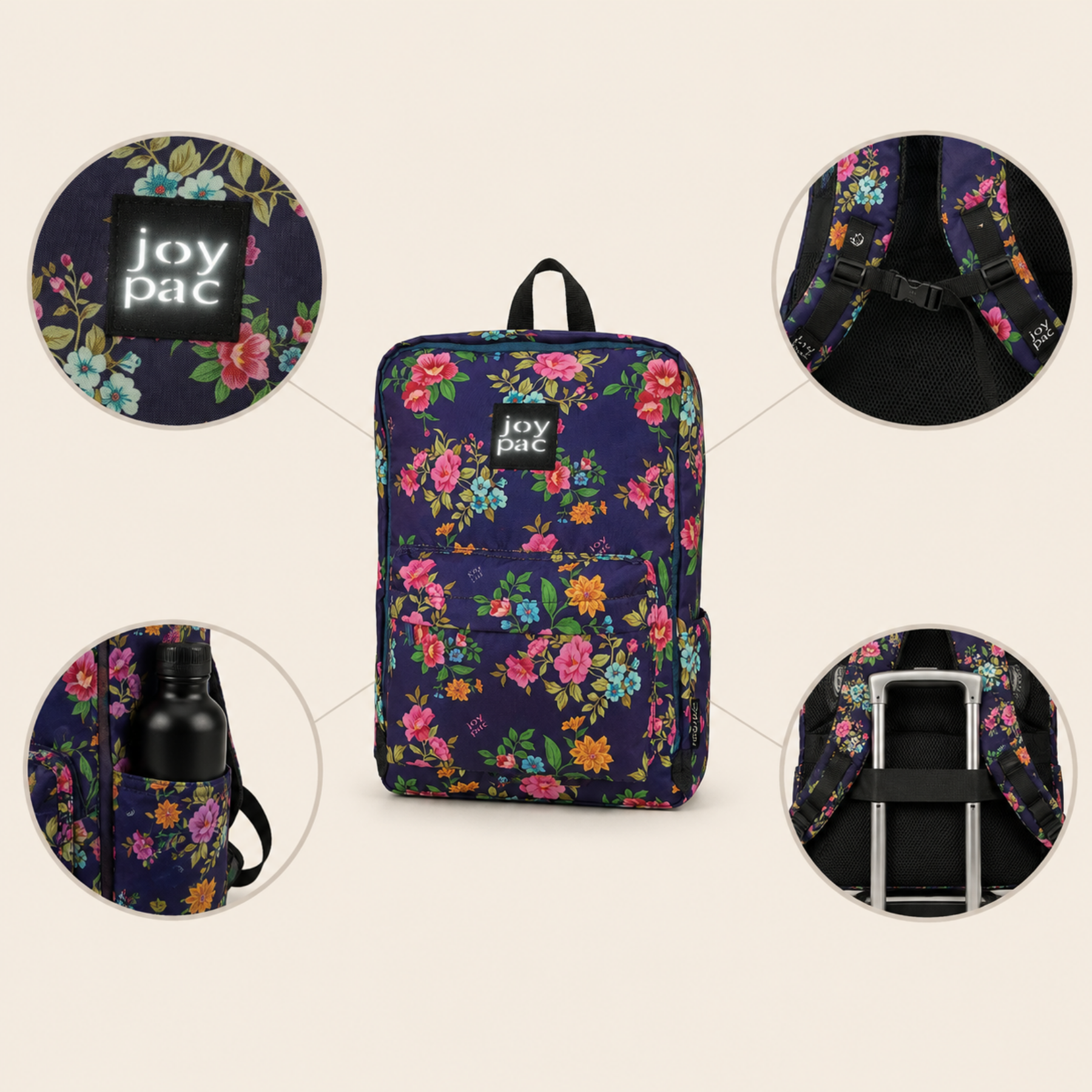 Backpack for airplane, for 15.6'' laptop JOYPAC Urbanic floral