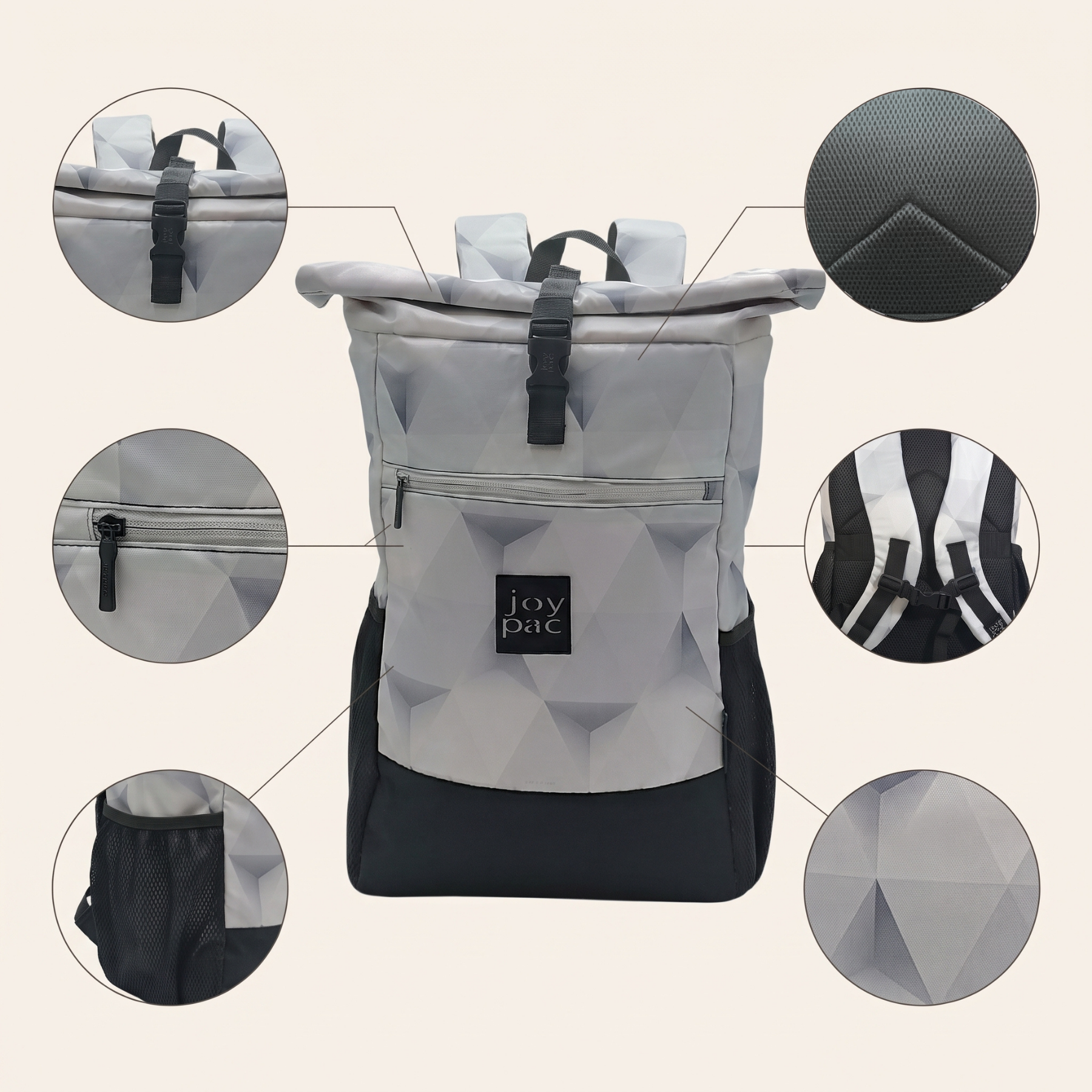 Multifunctional roll-top backpack for laptop JOYPAC Rollbag white