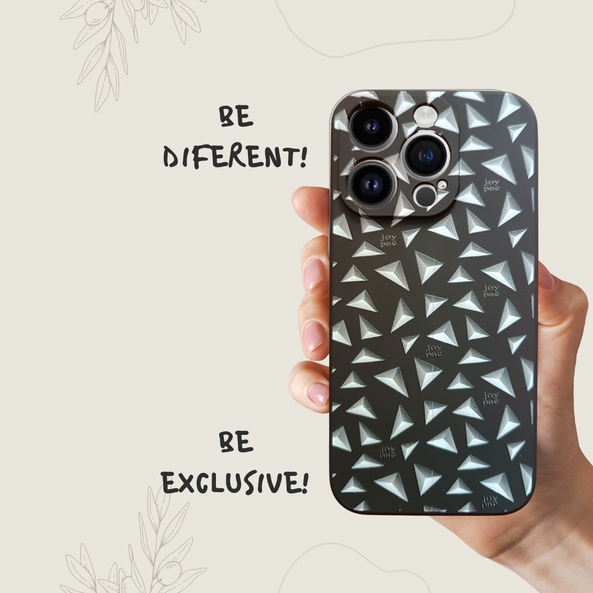 Czarne etui JOYPAC do iPhone 15 z geometrycznym wzorem