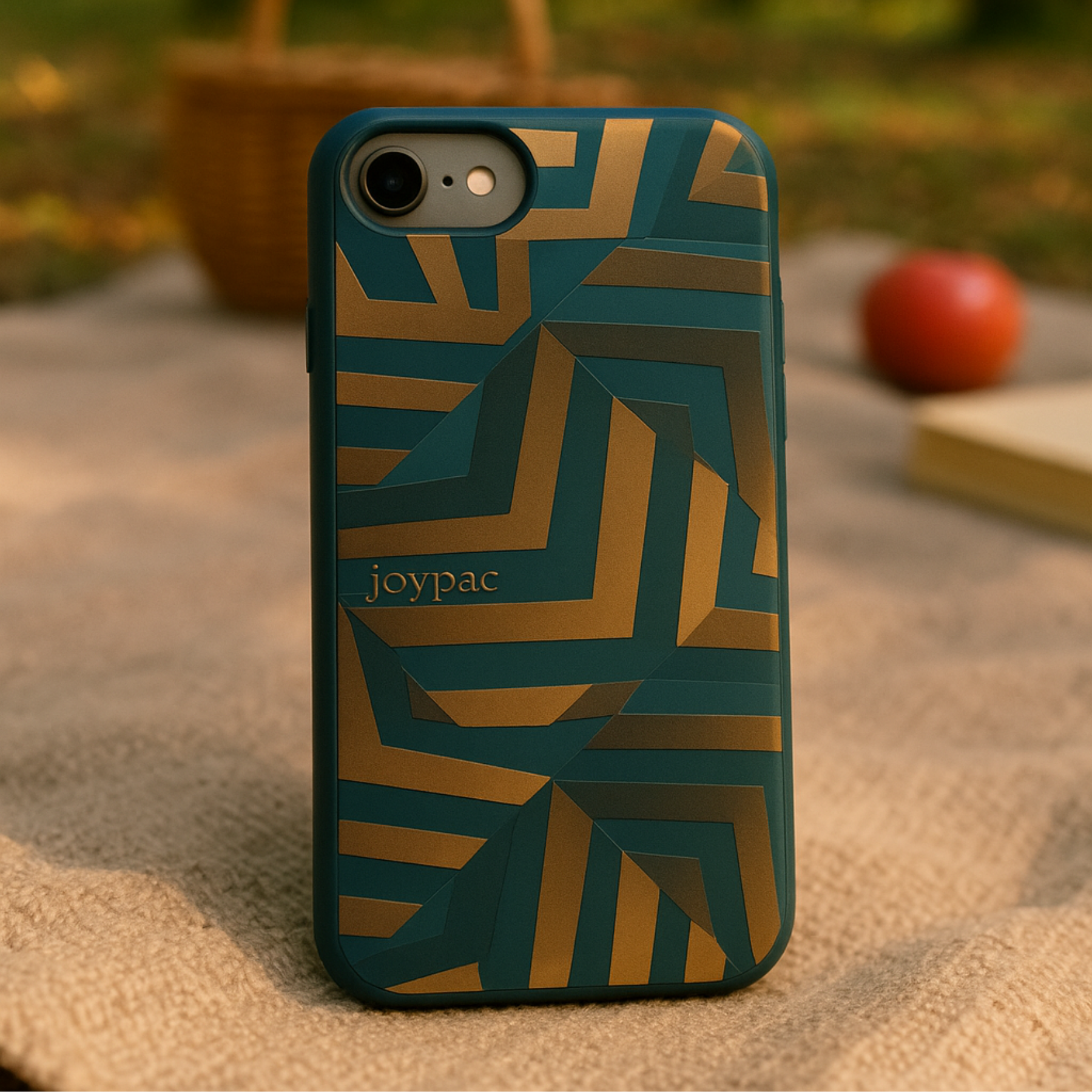 Złote etui JOYPAC do iPhone SE/8/7 ze złotym geometrycznym wzorem